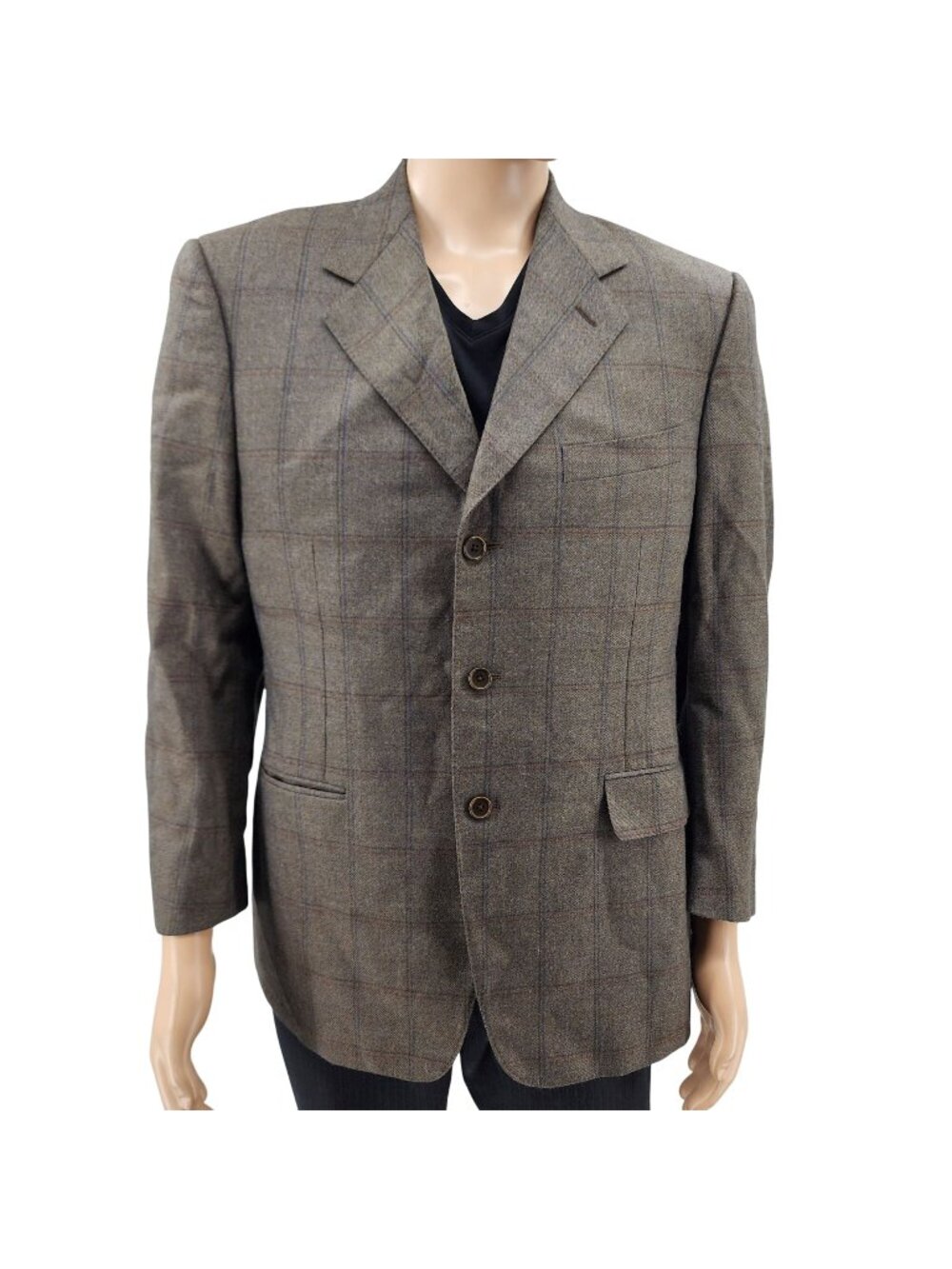 Canali Mens Wool Plaid Blazer Jacket 3-Button Checkered Pattern. 42R